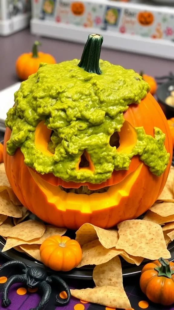 Halloween Puking Pumpkin with Guacamole